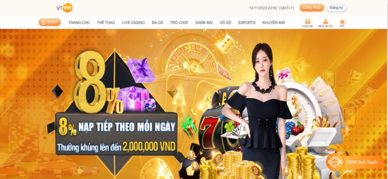 Khuyến mãi VT999 cực hấp dẫn với giá trị lớn cho hội viên 5 Tặng Thêm 8% Tiền Nạp Hàng Ngày Ở Nhà Cái Vt999